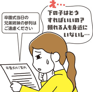 卒園式当日の兄弟姉妹の参列はご遠慮ください　え…下の子はどうすればいいの？頼れる人も身近にいないし…