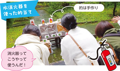 水消火器を使った的当て　的は手作り　消火器ってこうやって使うんだ！