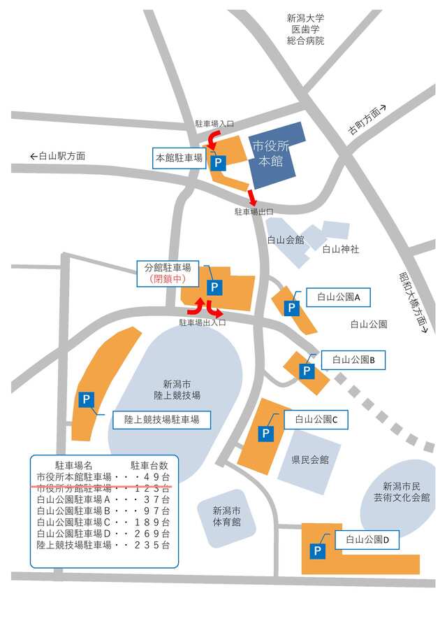 市役所周辺駐車場マップ