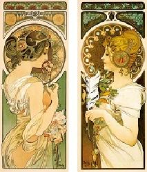 左から：アルフォンス・ミュシャ《桜草》《羽根》1899年　OGATAコレクションの画像