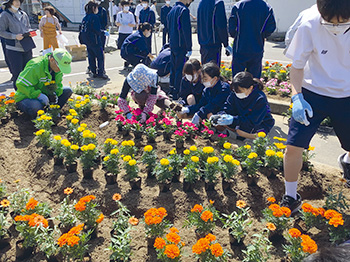 新崎駅の花植えボランティア 風景