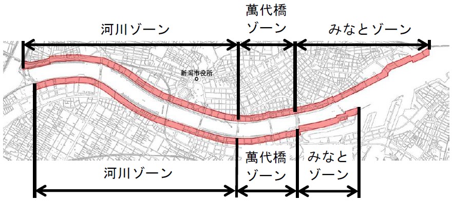 信濃川本川大橋下流沿岸地区の区域図